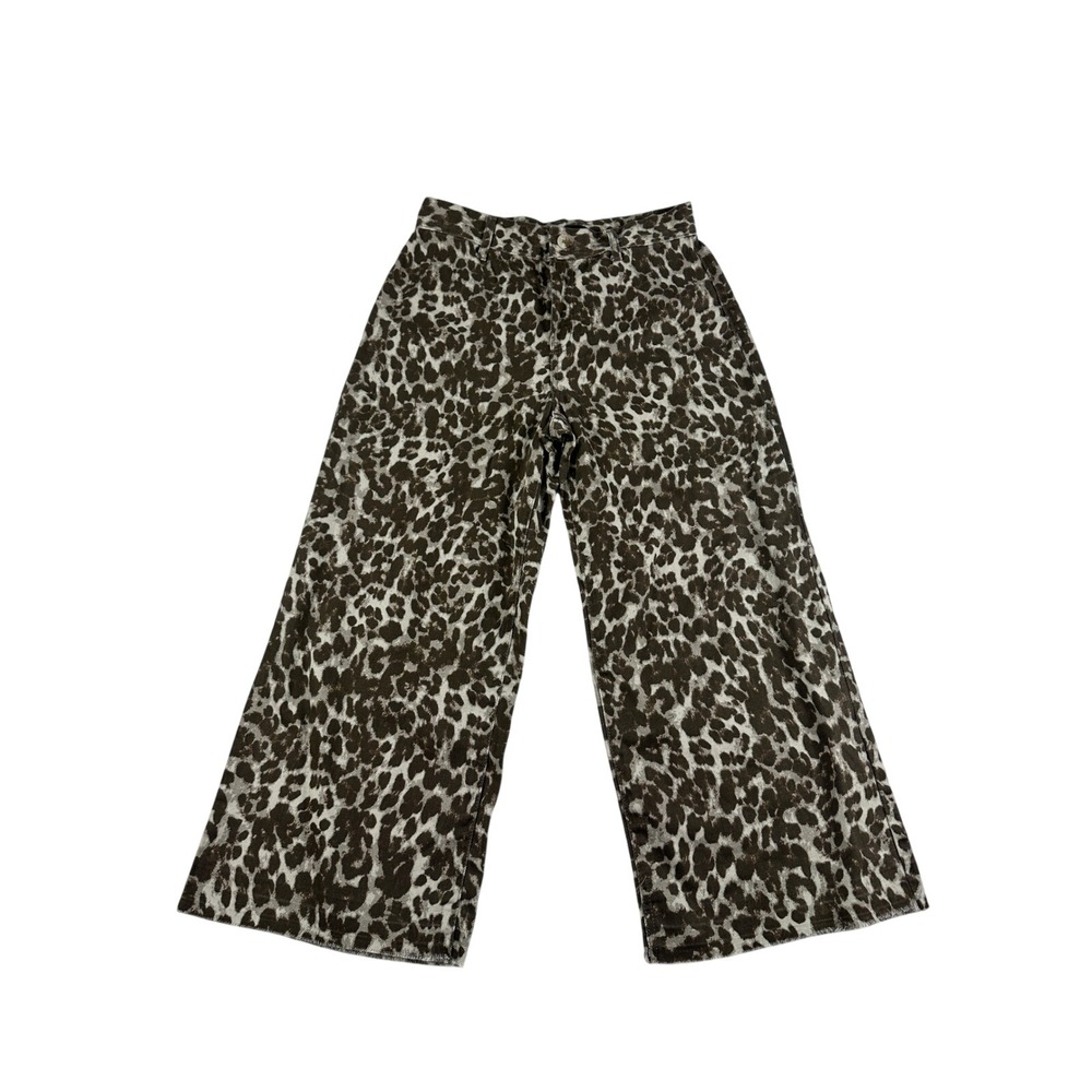 Sincerely Jules Womens Leopard Print Wide Leg Pants baggy Brown White Size 7/28‎